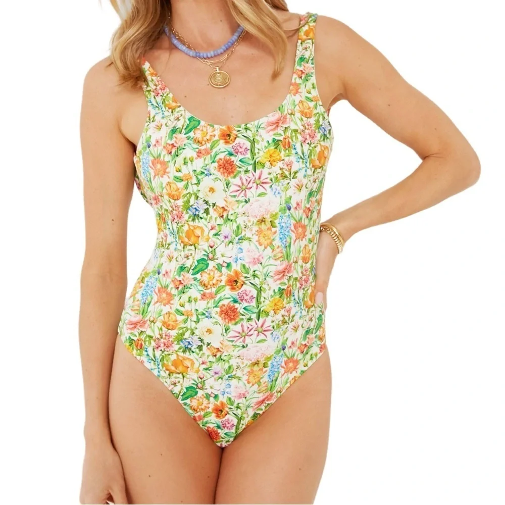 Onia Rachel Floral Scoop One-Piece in Lily White Size Large